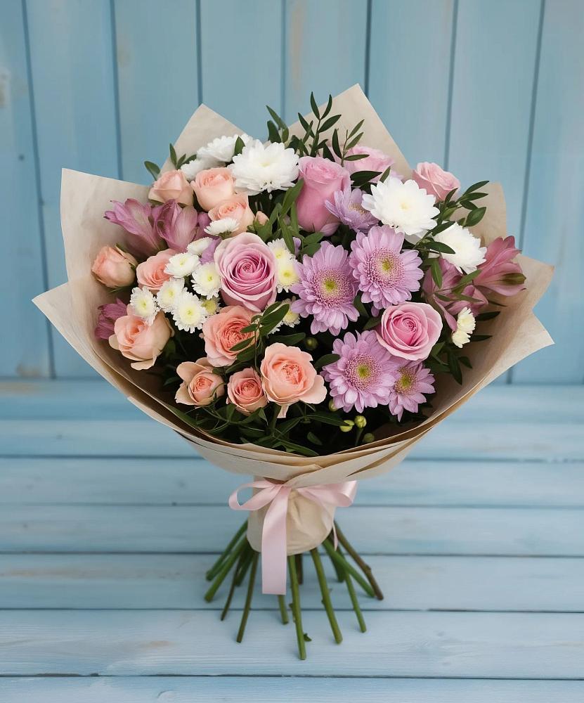 Букет цветов из: Хризантемы, Розы и Альстромерии в Архангельском Тульской области