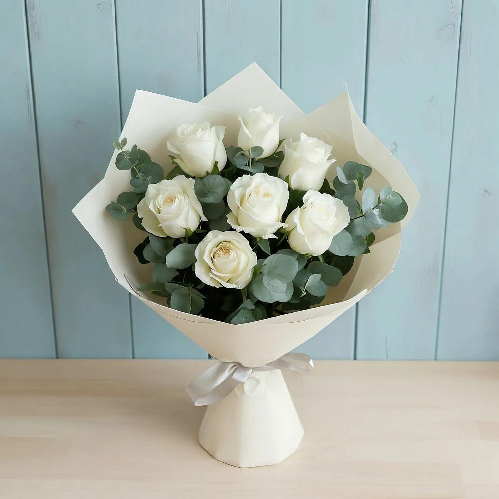 Букет Белые розы в Эвкалипте в Архангельском Тульской области