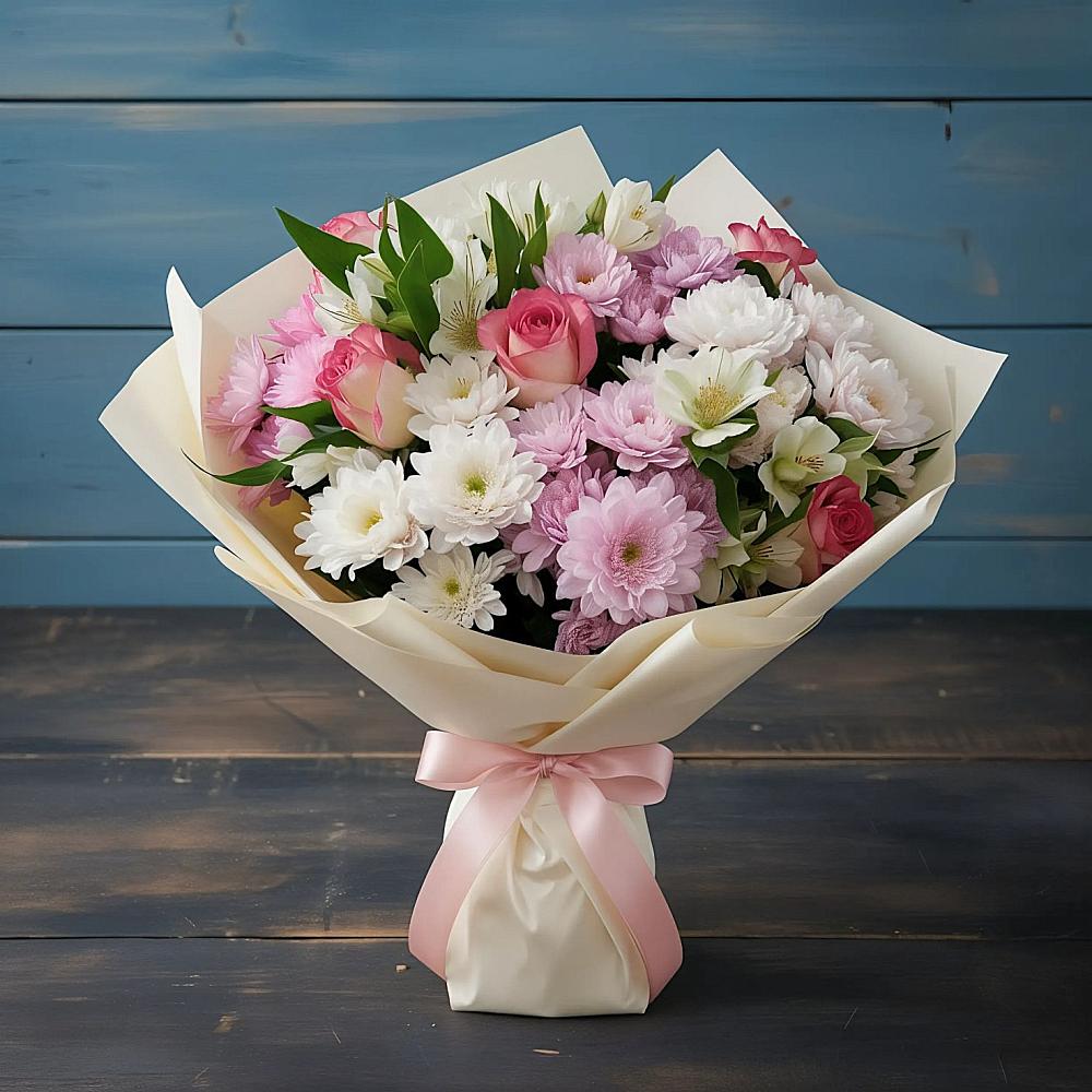 Букет цветов из: Хризантемы, Альстромерии и Розы в Архангельском Тульской области